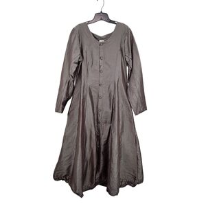 Puett Women's Silk Long Sleeves Button Front Maxi Dress - M